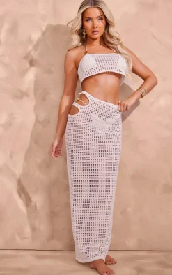 Cream Crochet Cut Out Maxi Beach Skirt