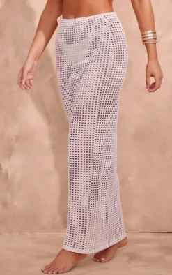 Cream Crochet Cut Out Maxi Beach Skirt