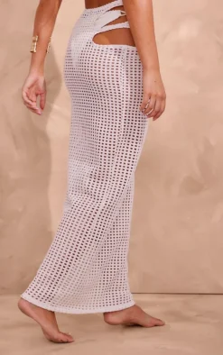 Cream Crochet Cut Out Maxi Beach Skirt
