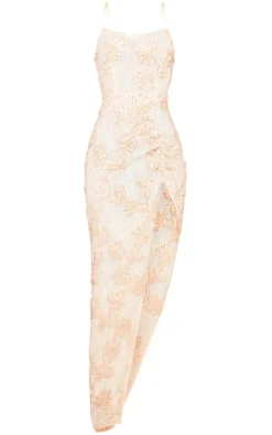Crochet Floral Detail Ruched Midi Dress-PrettyLittleThing Outlet