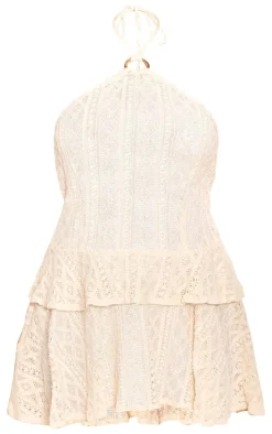 Crochet Halterneck Frill Detail Shift Dress-PrettyLittleThing