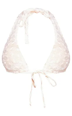 Cream Crochet High Apex Triangle Bikini Top