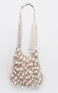 PrettyLittleThing Shoppers*Crochet Knit Shell Detail Beach Shopper Bag