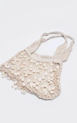 PrettyLittleThing Shoppers*Crochet Knit Shell Detail Beach Shopper Bag