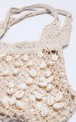 PrettyLittleThing Shoppers*Crochet Knit Shell Detail Beach Shopper Bag