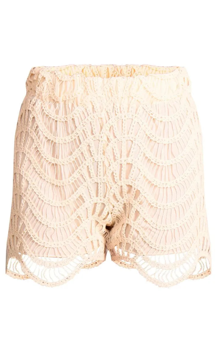 Cream Crochet Look Lined Shorts