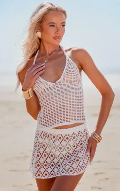 Cream Crochet Look Micro Mini Skirt