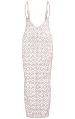 Cream Crochet Maxi Backless Beach Dress