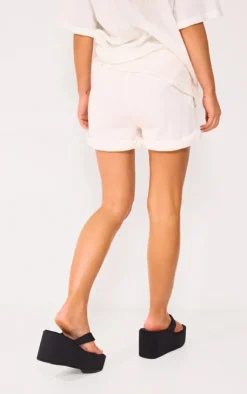 New PrettyLittleThing Crochet Net Turn Up Hem Runner Shorts Cream