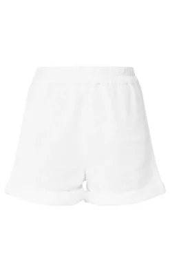 New PrettyLittleThing Crochet Net Turn Up Hem Runner Shorts Cream