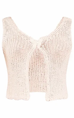 Cream Crochet Open Front Top And Shorts Beach Set