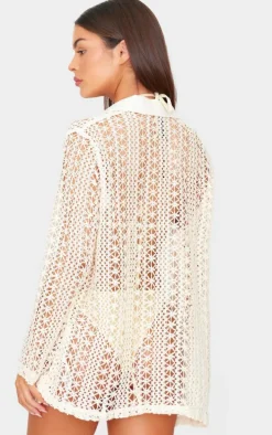 Cream Crochet Oversized Beach Shirt