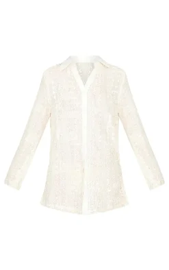 Cream Crochet Oversized Beach Shirt