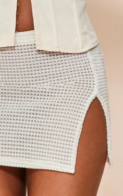 Cream Crochet Rib Split Hem Micro Mini Skirt