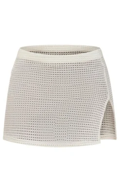 Cream Crochet Rib Split Hem Micro Mini Skirt