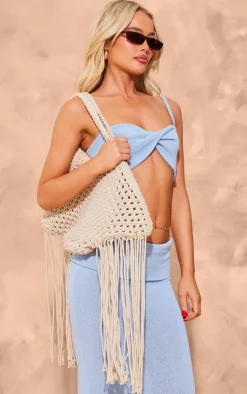 PrettyLittleThing Shoulder Bags*Crochet Shoulder Tassel Beach Bag