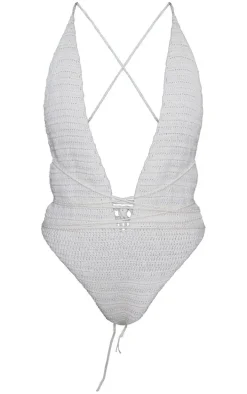 Cream Crochet Wrap Detail Plunge Swimsuit