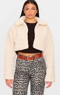 PrettyLittleThing Teddy Coats*Cropped Borg Zip Up Jacket