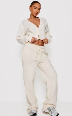 Cream Cropped Button Front Sweatshirt