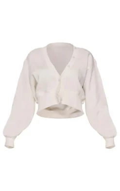 Cream Cropped Button Front Sweatshirt