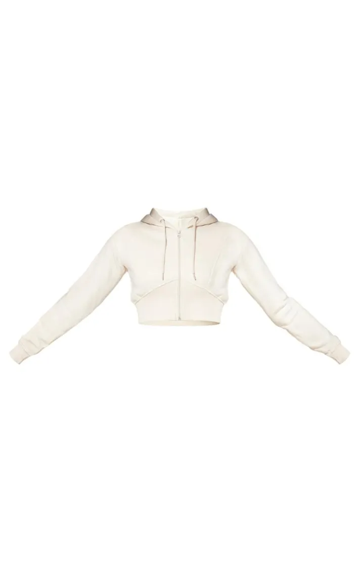 Cream Cropped Seam Detail Hoodie