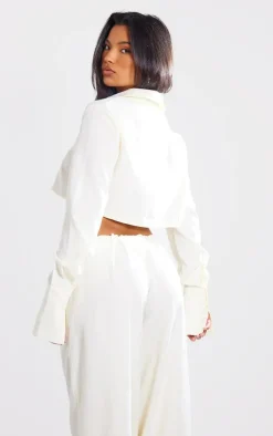 Clearance PrettyLittleThing Cropped Shirt Cream