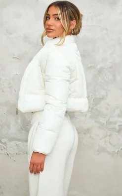 PrettyLittleThing Puffer Jackets*Curved Collar Seam Detail Cropped Puffer Jacket