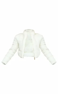 PrettyLittleThing Puffer Jackets*Curved Collar Seam Detail Cropped Puffer Jacket