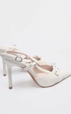 PrettyLittleThing Wide Fit Heels*Denim Buckle Sling Back High Stiletto Court Heels
