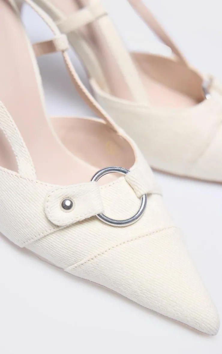PrettyLittleThing Wide Fit Heels*Denim Buckle Sling Back High Stiletto Court Heels