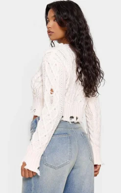 PrettyLittleThing Sweaters*Distressed Cable Knit Cropped Sweater