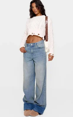 PrettyLittleThing Sweaters*Distressed Cable Knit Cropped Sweater