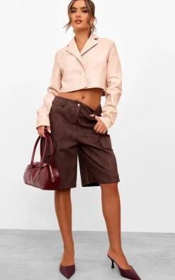Cream Distressed Faux Leather Crop Jacket