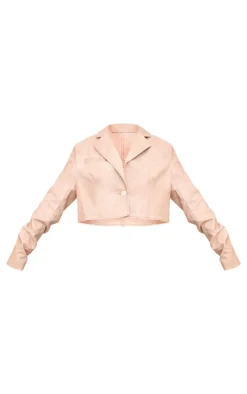 Cream Distressed Faux Leather Crop Jacket