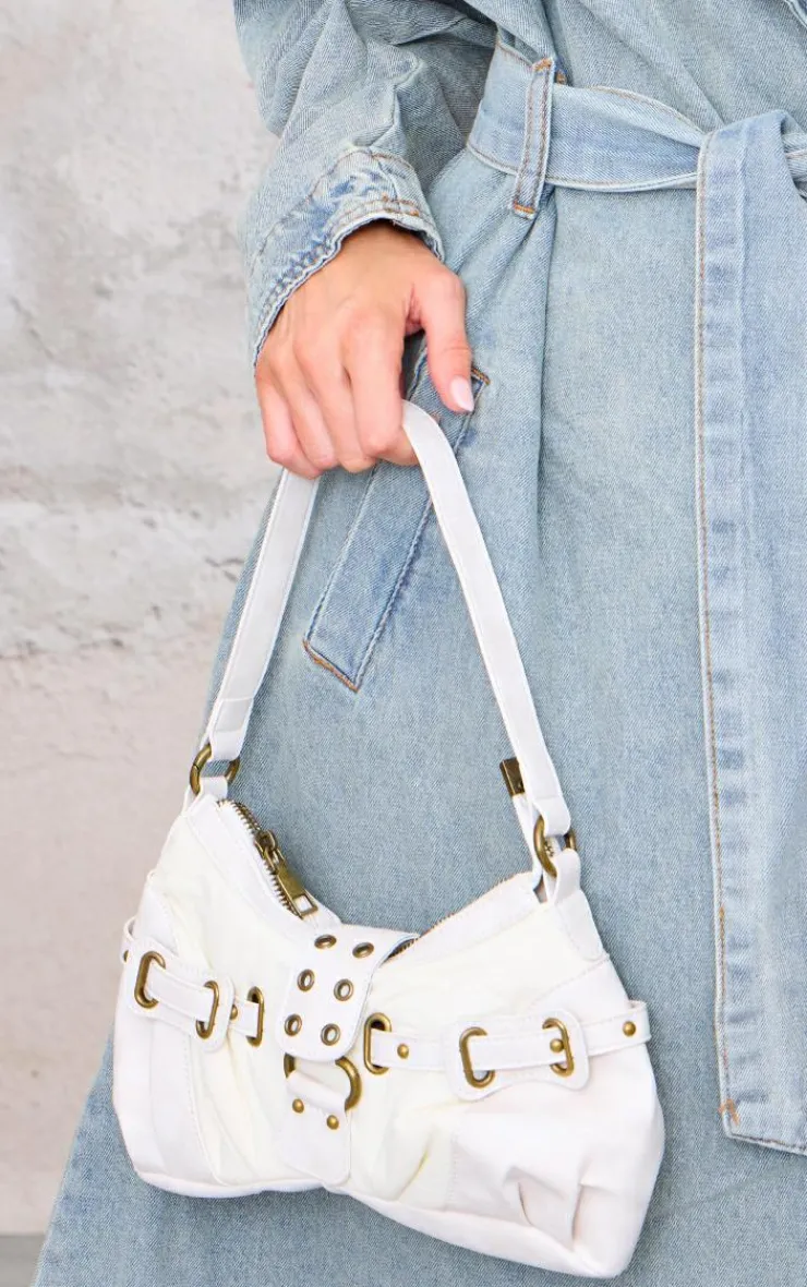 PrettyLittleThing Shoulder Bags*Distressed PU Nylon Detail Shoulder Bag