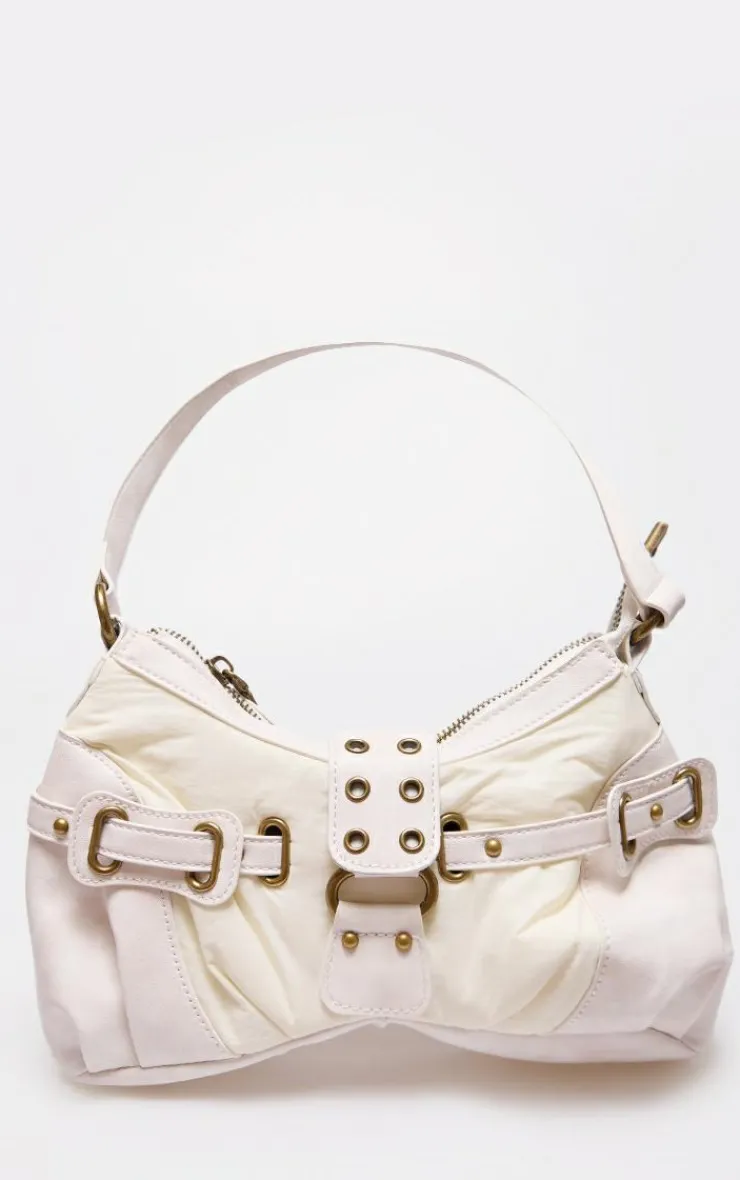 PrettyLittleThing Shoulder Bags*Distressed PU Nylon Detail Shoulder Bag
