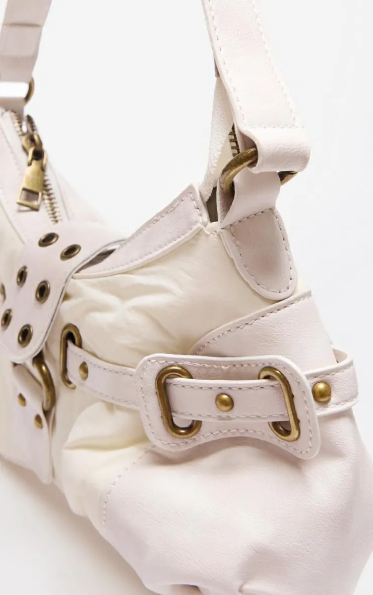 PrettyLittleThing Shoulder Bags*Distressed PU Nylon Detail Shoulder Bag