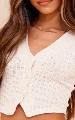 Clearance PrettyLittleThing Distressed Textured Rib Boxy Vest Cream