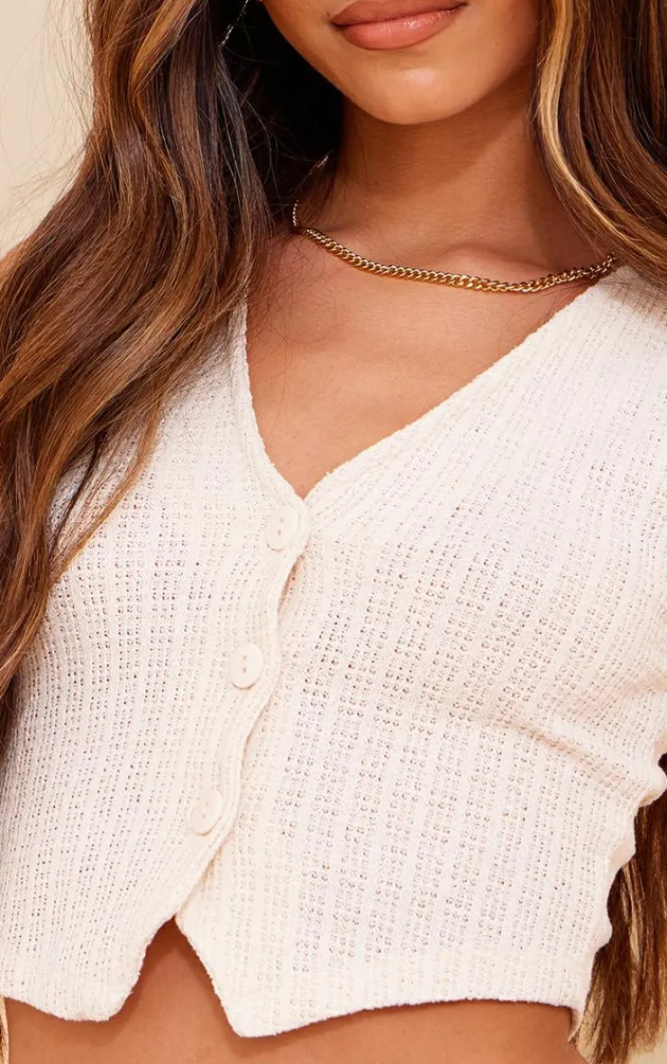 Clearance PrettyLittleThing Distressed Textured Rib Boxy Vest Cream