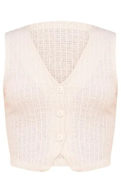Clearance PrettyLittleThing Distressed Textured Rib Boxy Vest Cream