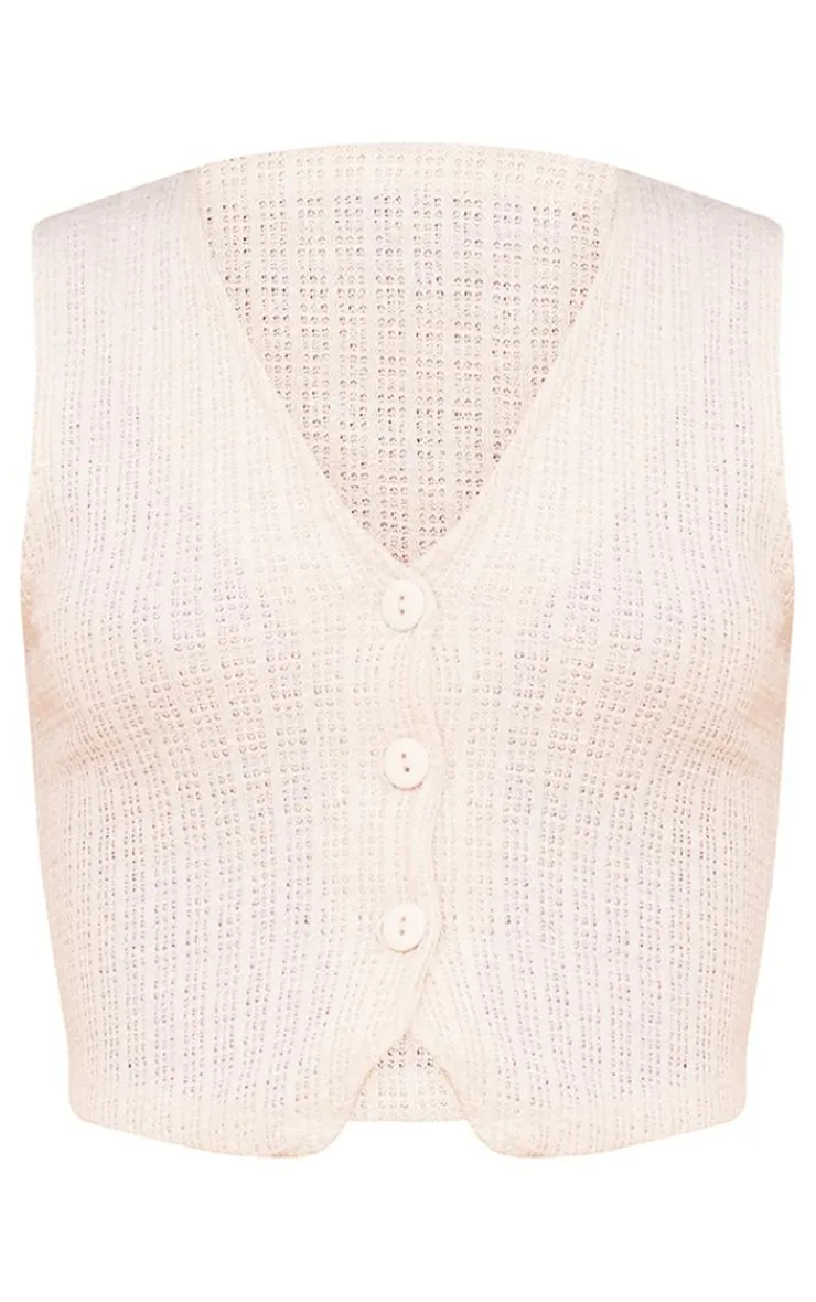 Clearance PrettyLittleThing Distressed Textured Rib Boxy Vest Cream