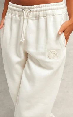 Online PrettyLittleThing Embossed Drawstring Sweatpants Cream