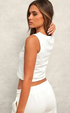 Sale PrettyLittleThing Embossed Sleeveless Cotton Top Cream