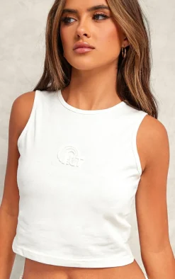 Sale PrettyLittleThing Embossed Sleeveless Cotton Top Cream