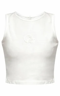 Sale PrettyLittleThing Embossed Sleeveless Cotton Top Cream