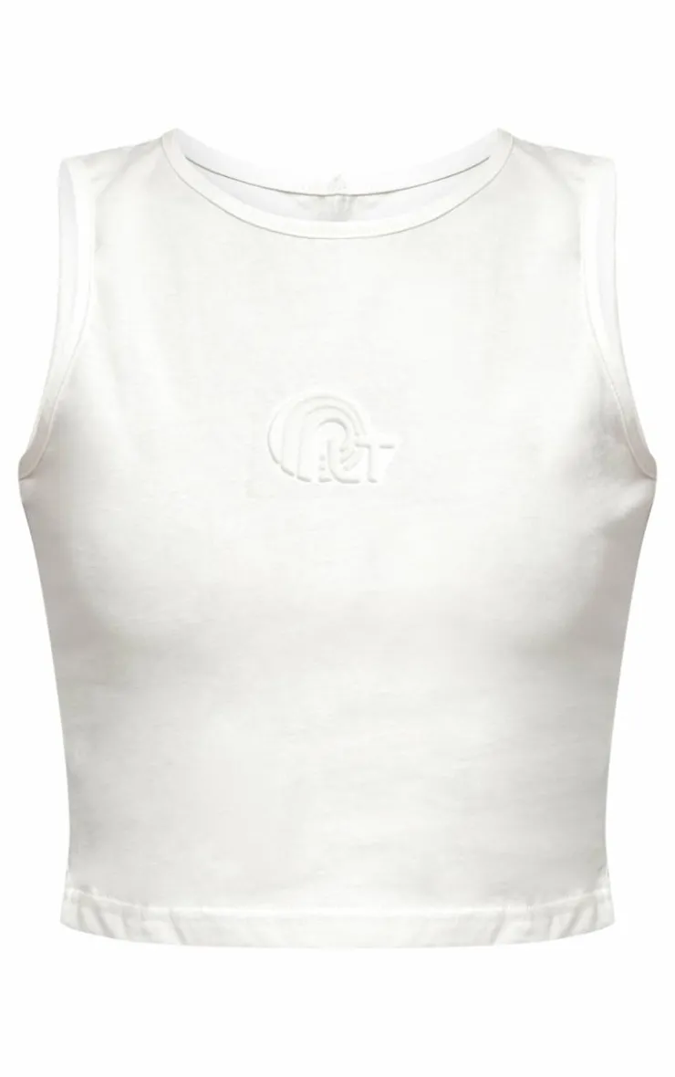 Sale PrettyLittleThing Embossed Sleeveless Cotton Top Cream