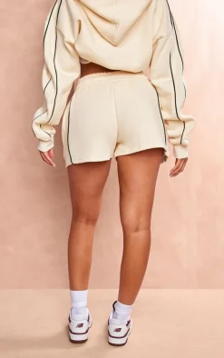 Discount PrettyLittleThing Embroidered Graphic Contrast Runner Shorts Cream