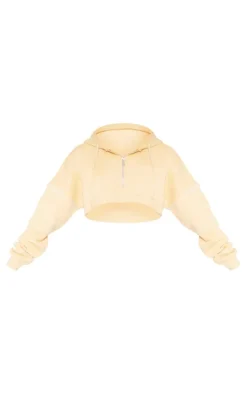 Cream Exposed Seam Zip Up Cropped Hoodie