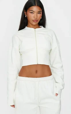 Sale PrettyLittleThing Extreme Cinched Waist Sweatshirt Cream