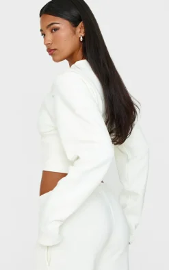 Sale PrettyLittleThing Extreme Cinched Waist Sweatshirt Cream